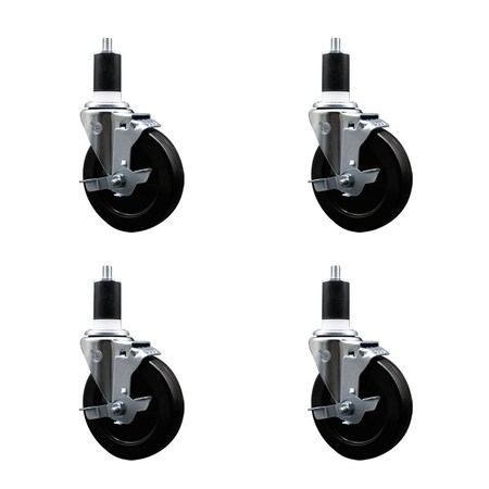 Service Caster 5'' Hard Rubber Swivel 1-1/2'' Expanding Stem Caster Set with Brake, 4PK SCC-EX20S514-HRS-TLB-112-4